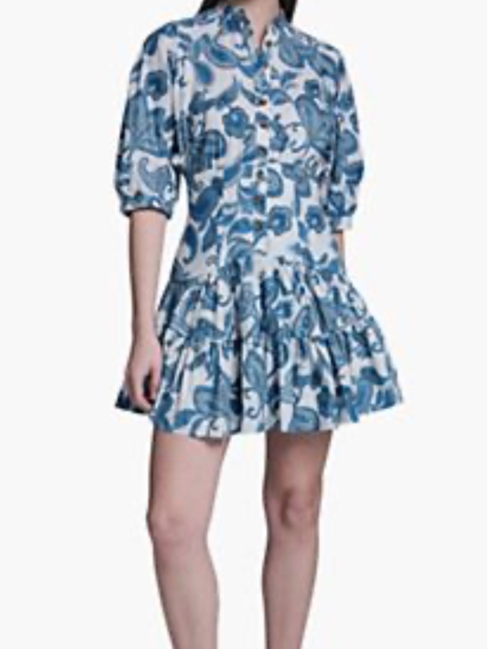 BCBG Blue Paisley Print Tiered Shirt Mini Dress